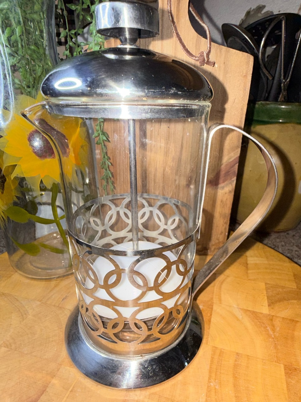 Stainless Steel Silver French Press Coffee Maker - Elegant Loop Design